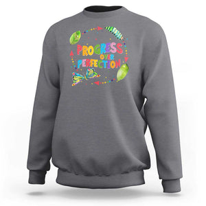 Progress Over Perfection Sweatshirt Caterpillar Back To School TS11 Charcoal Print Your Wear