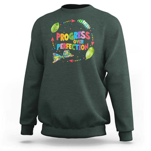 Progress Over Perfection Sweatshirt Caterpillar Back To School TS11 Dark Forest Green Print Your Wear