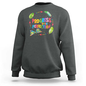 Progress Over Perfection Sweatshirt Caterpillar Back To School TS11 Dark Heather Print Your Wear