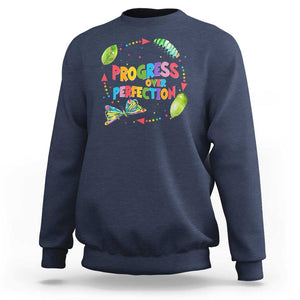 Progress Over Perfection Sweatshirt Caterpillar Back To School TS11 Navy Print Your Wear