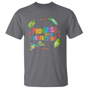 Progress Over Perfection T Shirt Caterpillar Back To School TS11 Charcoal Print Your Wear