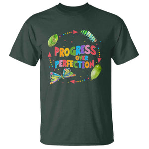 Progress Over Perfection T Shirt Caterpillar Back To School TS11 Dark Forest Green Print Your Wear