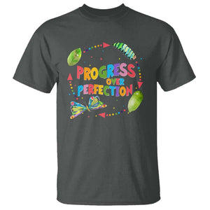 Progress Over Perfection T Shirt Caterpillar Back To School TS11 Dark Heather Print Your Wear