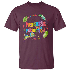 Progress Over Perfection T Shirt Caterpillar Back To School TS11 Maroon Print Your Wear