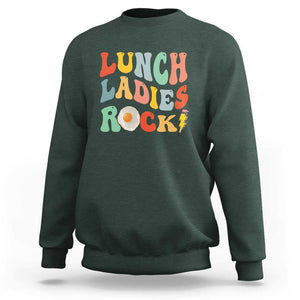 Lunch Ladies Rock Sweatshirt Retro Groovy Cafeteria Crew Egg Pencil TS11 Dark Forest Green Print Your Wear