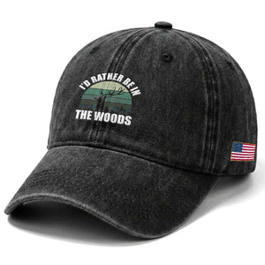 Deer Hunting Washed Cotton Baseball Cap Id Rather Be In the Woods