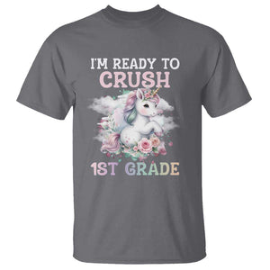 Back To School T Shirt I'm Ready To Crush First Grade Unicorn TS11 Charcoal Print Your Wear