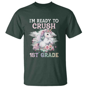 Back To School T Shirt I'm Ready To Crush First Grade Unicorn TS11 Dark Forest Green Print Your Wear