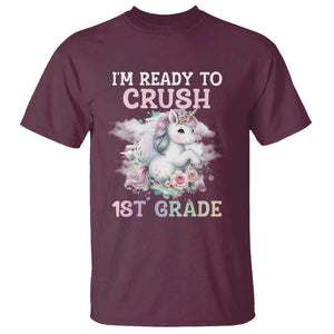 Back To School T Shirt I'm Ready To Crush First Grade Unicorn TS11 Maroon Print Your Wear