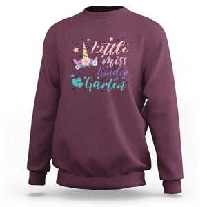 Back To School Sweatshirt Little Miss Kindergarten Unicorn TS11 Maroon Print Your Wear