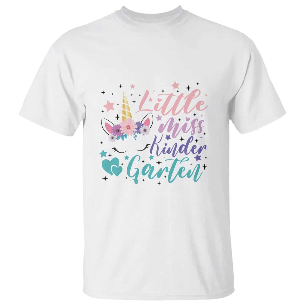 Back To School T Shirt Little Miss Kindergarten Unicorn TS11 White Print Your Wear