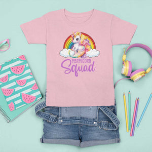 Mermicorn Squad T Shirt For Kid Mermaids Unicorns Birthday Party Rainbow TS11 Light Pink Print Your Wear