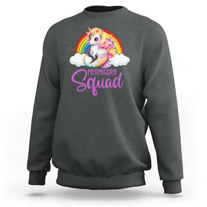 Mermicorn Squad Sweatshirt Mermaids Unicorns Birthday Party Rainbow TS11 Dark Heather Print Your Wear