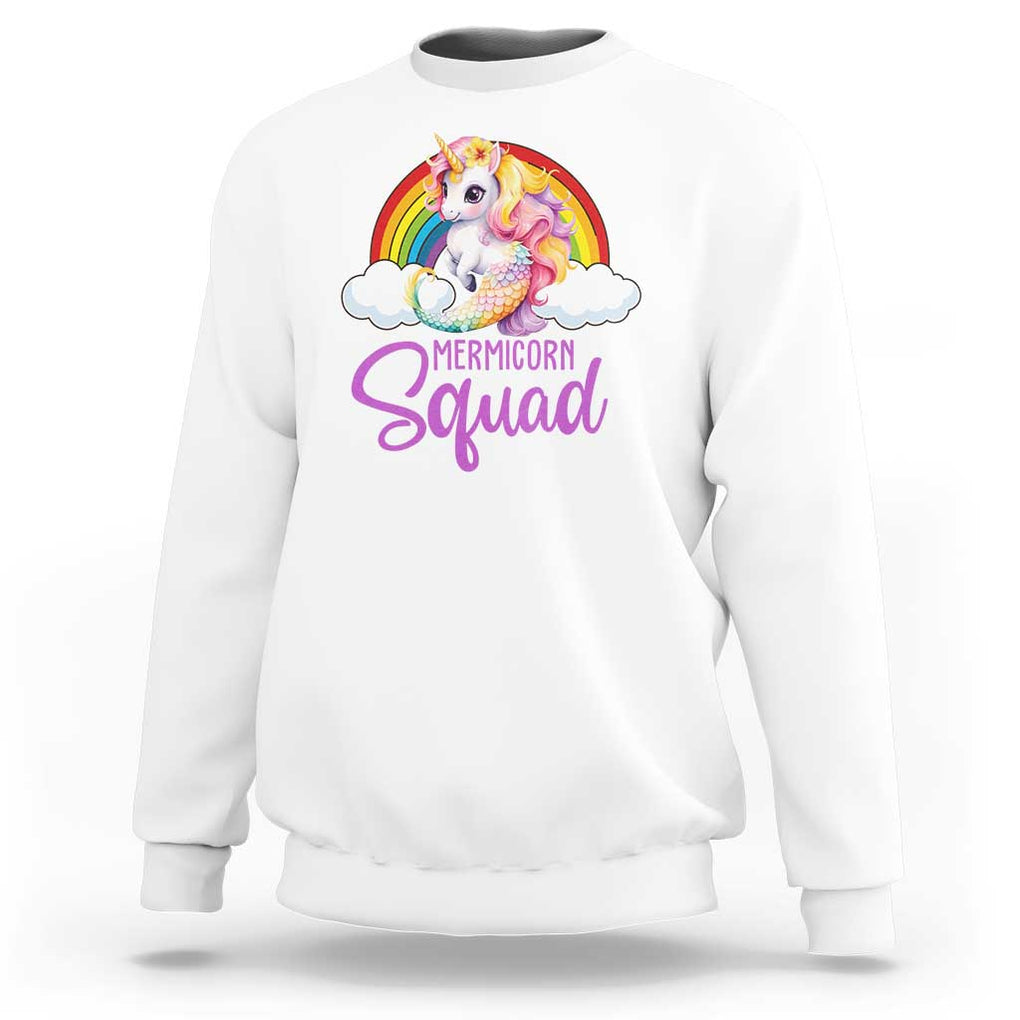 Mermicorn Squad Sweatshirt Mermaids Unicorns Birthday Party Rainbow TS11 White Print Your Wear