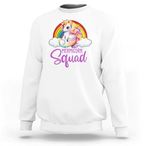 Mermicorn Squad Sweatshirt Mermaids Unicorns Birthday Party Rainbow TS11 White Print Your Wear