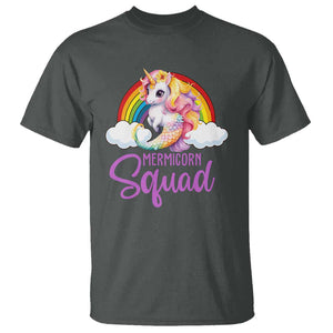 Mermicorn Squad T Shirt Mermaids Unicorns Birthday Party Rainbow TS11 Dark Heather Print Your Wear