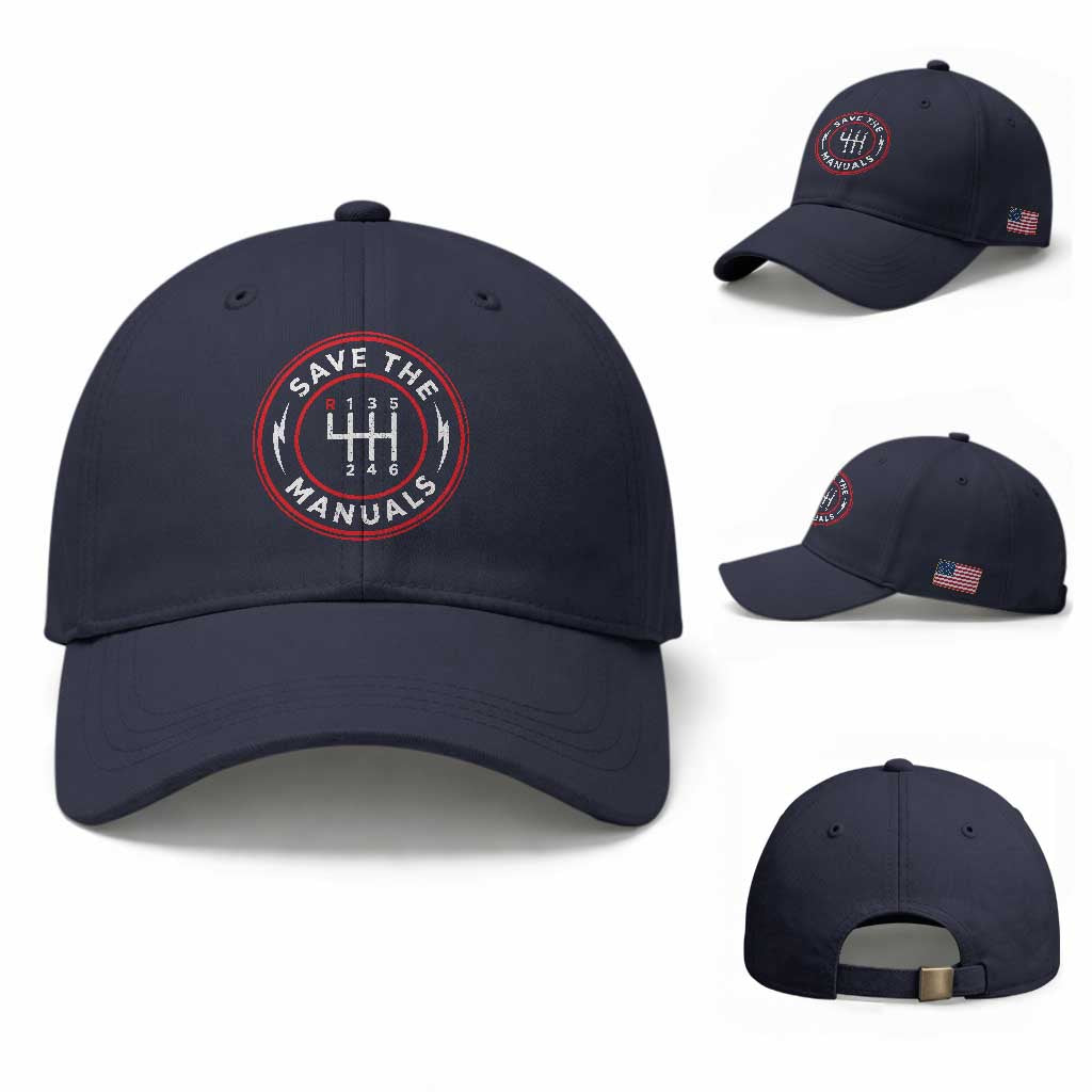 Save The Manuals Gear Shift Car Lover Baseball Cap TS11 Baseball Cap Universal Fit Navy Print Your Wear