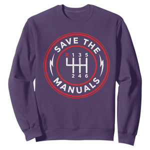 Save The Manuals Gear Shift Car Lover Sweatshirt TS11 Purple Print Your Wear