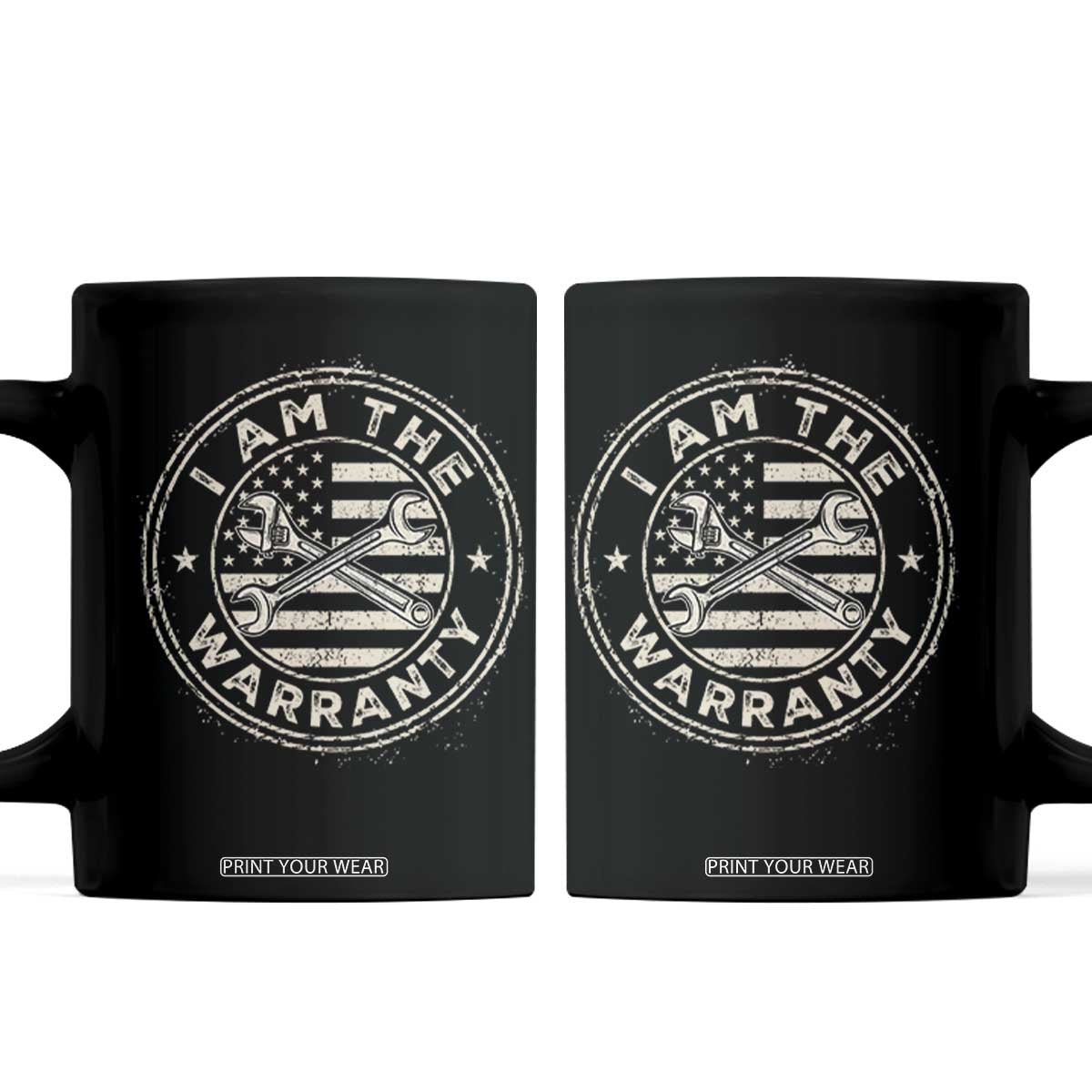 I Am The Warranty Funny Mechanic Coffee Mug Race Car Parts Repair Guy Vintage American Flag TS11 Black Print Your Wear