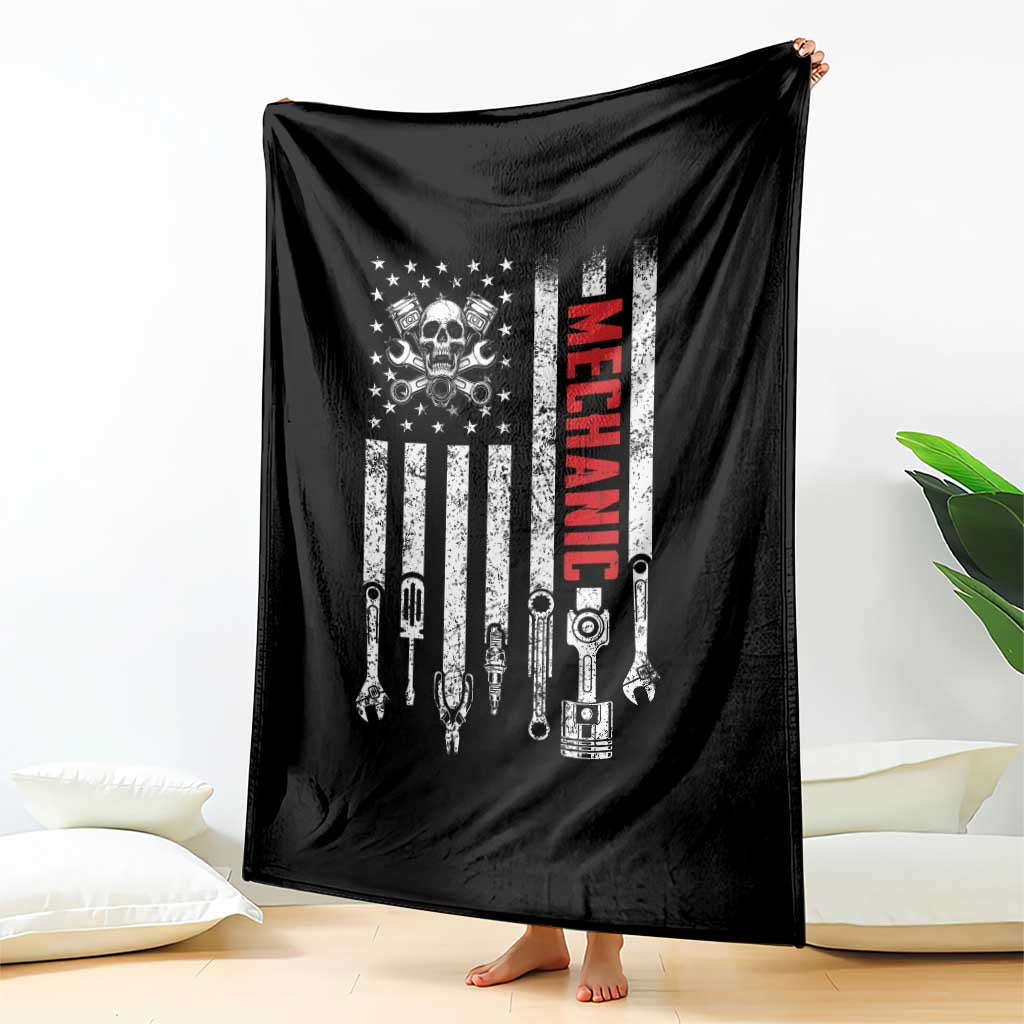 Mechanic American Flag Vintage Skull Auto Repair Handyman Throw Blanket TS11 Print Your Wear