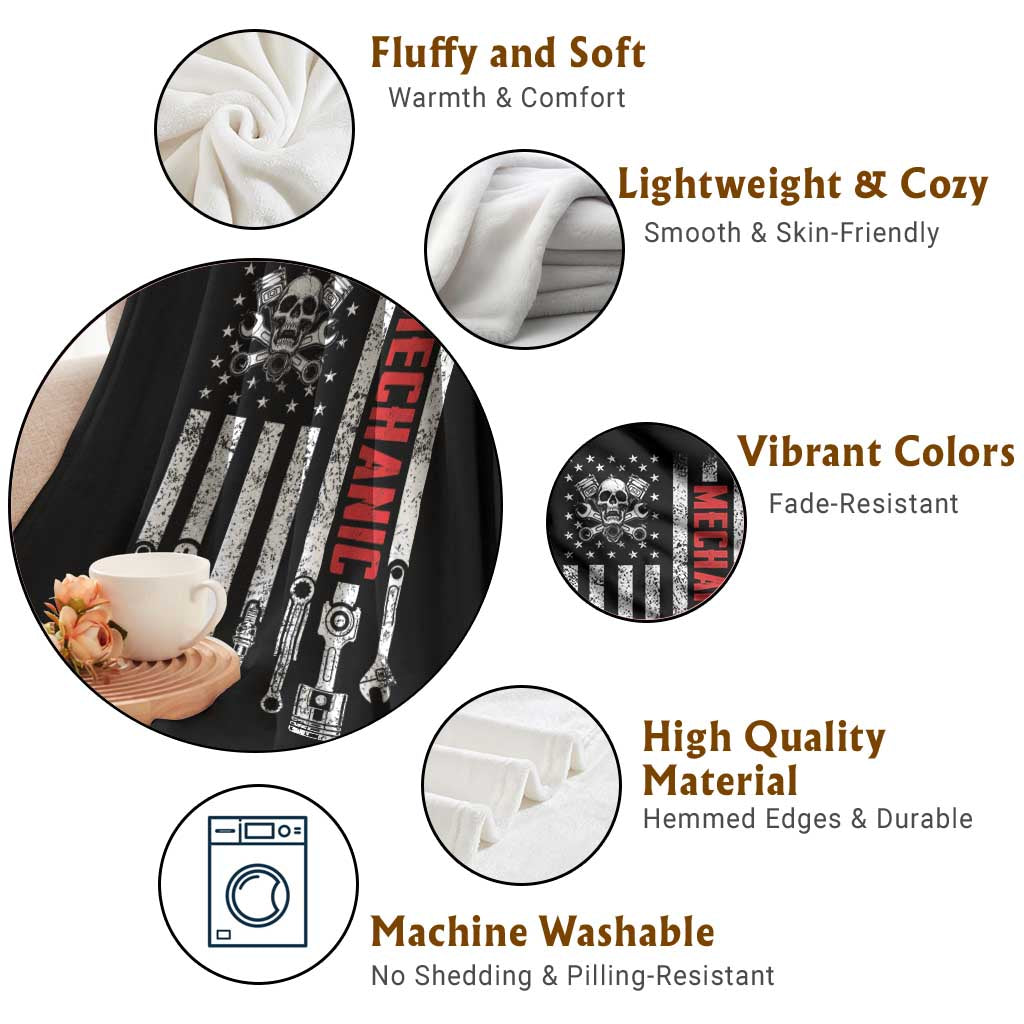 Mechanic American Flag Vintage Skull Auto Repair Handyman Throw Blanket TS11 Print Your Wear