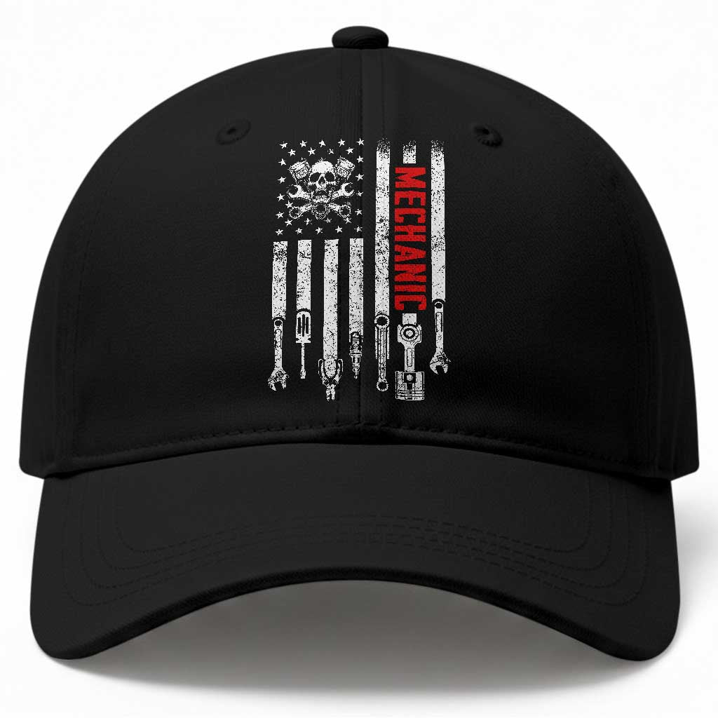 Mechanic American Flag Vintage Skull Auto Repair Handyman Baseball Cap TS11 Print Your Wear