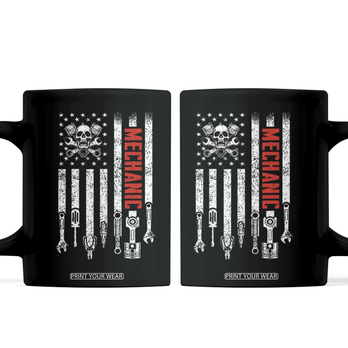 Mechanic American Flag Vintage Skull Auto Repair Handyman Coffee Mug TS11 Black Print Your Wear
