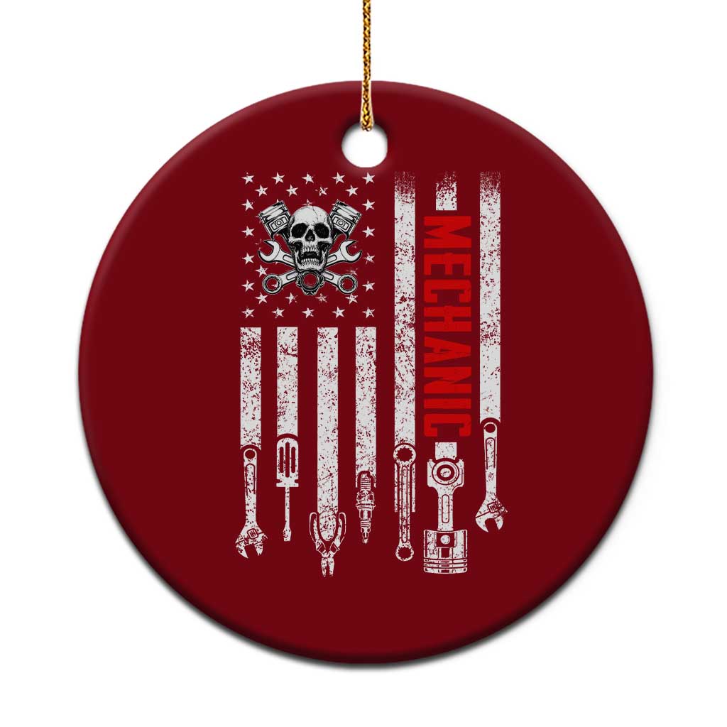 Mechanic American Flag Vintage Skull Auto Repair Handyman Ceramic Ornament TS11 1pc Red Print Your Wear