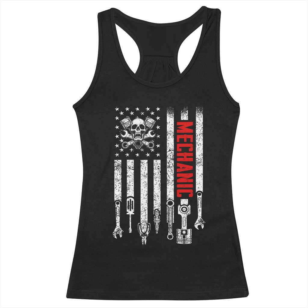 Mechanic American Flag Vintage Skull Auto Repair Handyman Racerback Tank Top TS11 Black Print Your Wear