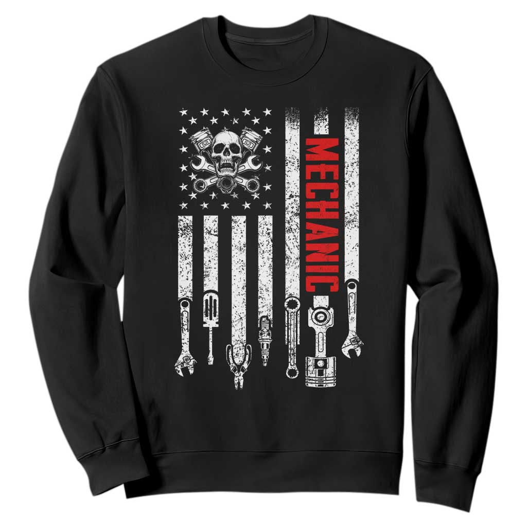 Mechanic American Flag Vintage Skull Auto Repair Handyman Sweatshirt TS11 Black Print Your Wear