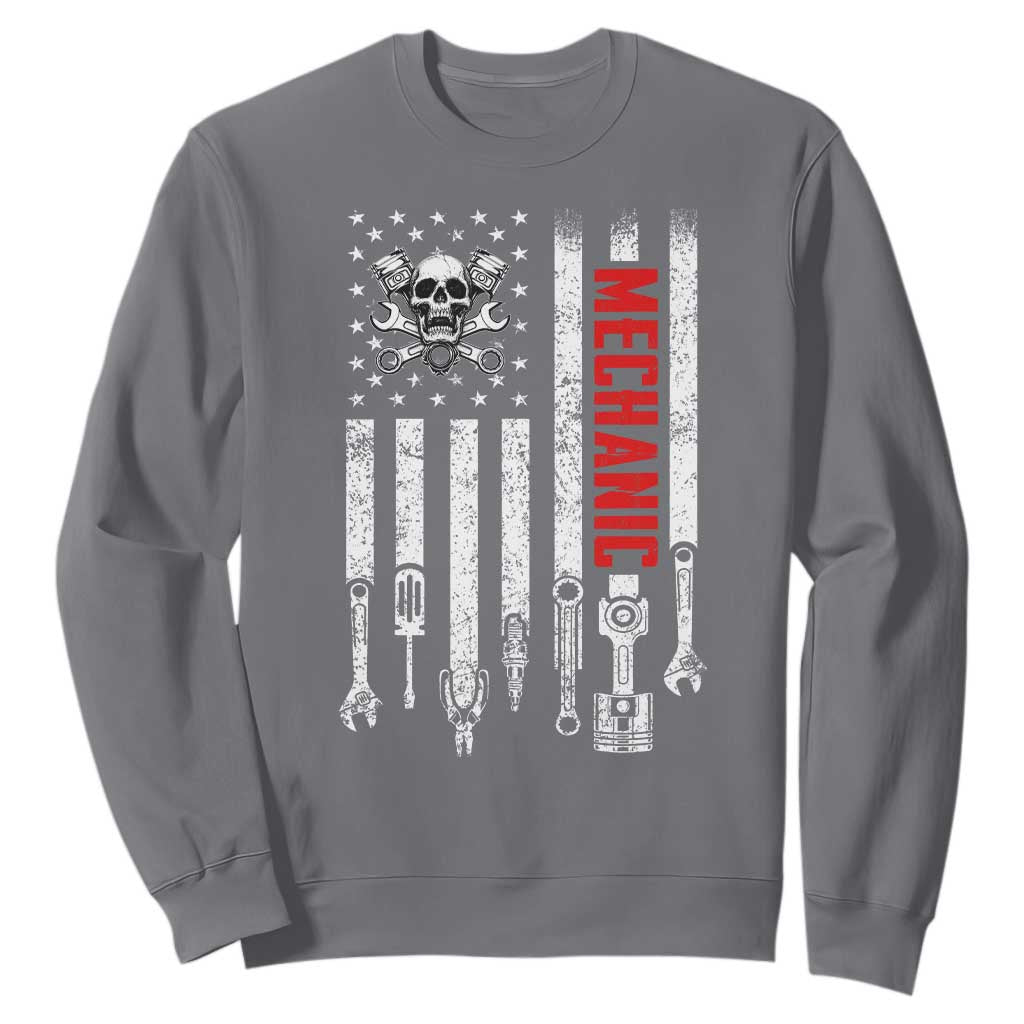 Mechanic American Flag Vintage Skull Auto Repair Handyman Sweatshirt TS11 Charcoal Print Your Wear
