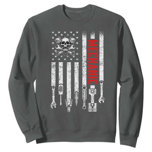 Mechanic American Flag Vintage Skull Auto Repair Handyman Sweatshirt TS11 Dark Heather Print Your Wear