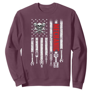 Mechanic American Flag Vintage Skull Auto Repair Handyman Sweatshirt TS11 Maroon Print Your Wear