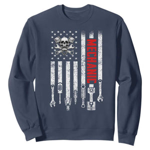 Mechanic American Flag Vintage Skull Auto Repair Handyman Sweatshirt TS11 Navy Print Your Wear