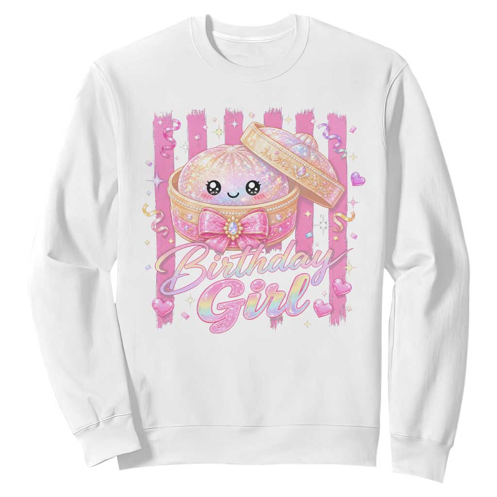 Birthday Girl Cute Glitter Dumpling Sweatshirt Kawaii Food Squishy Summer Stripes TS11 White Print Your Wear