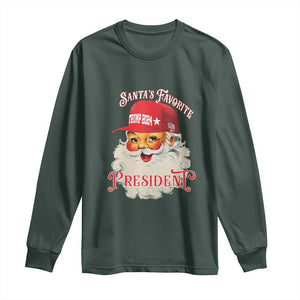 Trump Supporter Long Sleeve Shirt Santa's Favorite President Trump 2024 Christmas TS11 Dark Forest Green Print Your Wear