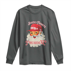 Trump Supporter Long Sleeve Shirt Santa's Favorite President Trump 2024 Christmas TS11 Dark Heather Print Your Wear