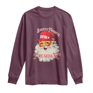 Trump Supporter Long Sleeve Shirt Santa's Favorite President Trump 2024 Christmas TS11 Maroon Print Your Wear