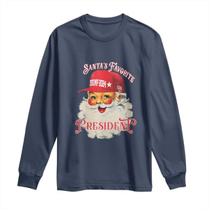 Trump Supporter Long Sleeve Shirt Santa's Favorite President Trump 2024 Christmas TS11 Navy Print Your Wear