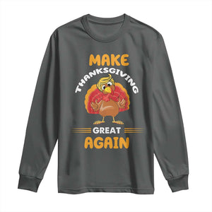 Funny Thanksgiving Trump Long Sleeve Shirt Make Thanksgiving Great Again Blond Hair Turkey TS11 Dark Heather Print Your Wear