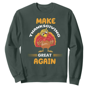 Funny Thanksgiving Trump Sweatshirt Make Thanksgiving Great Again Blond Hair Turkey TS11 Dark Forest Green Print Your Wear