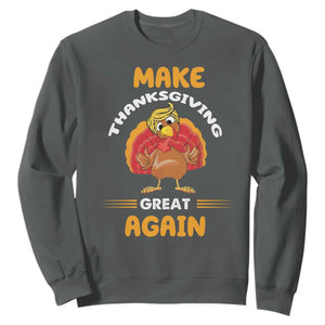 Funny Thanksgiving Trump Sweatshirt Make Thanksgiving Great Again Blond Hair Turkey TS11 Dark Heather Print Your Wear