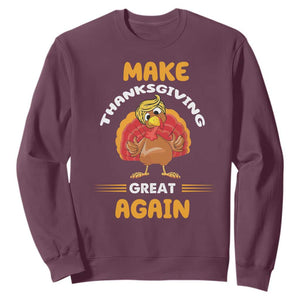 Funny Thanksgiving Trump Sweatshirt Make Thanksgiving Great Again Blond Hair Turkey TS11 Maroon Print Your Wear