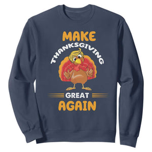 Funny Thanksgiving Trump Sweatshirt Make Thanksgiving Great Again Blond Hair Turkey TS11 Navy Print Your Wear