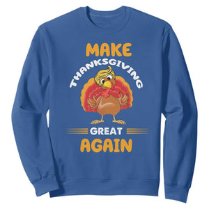 Funny Thanksgiving Trump Sweatshirt Make Thanksgiving Great Again Blond Hair Turkey TS11 Royal Blue Print Your Wear