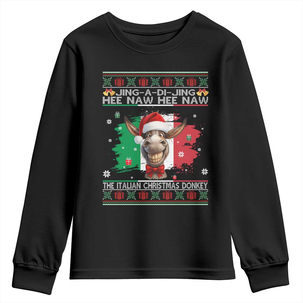 Funny Italian Christmas Donkey Youth Sweatshirt Funny Domick The Donkey Holiday Italy Flag TS11 Black Print Your Wear