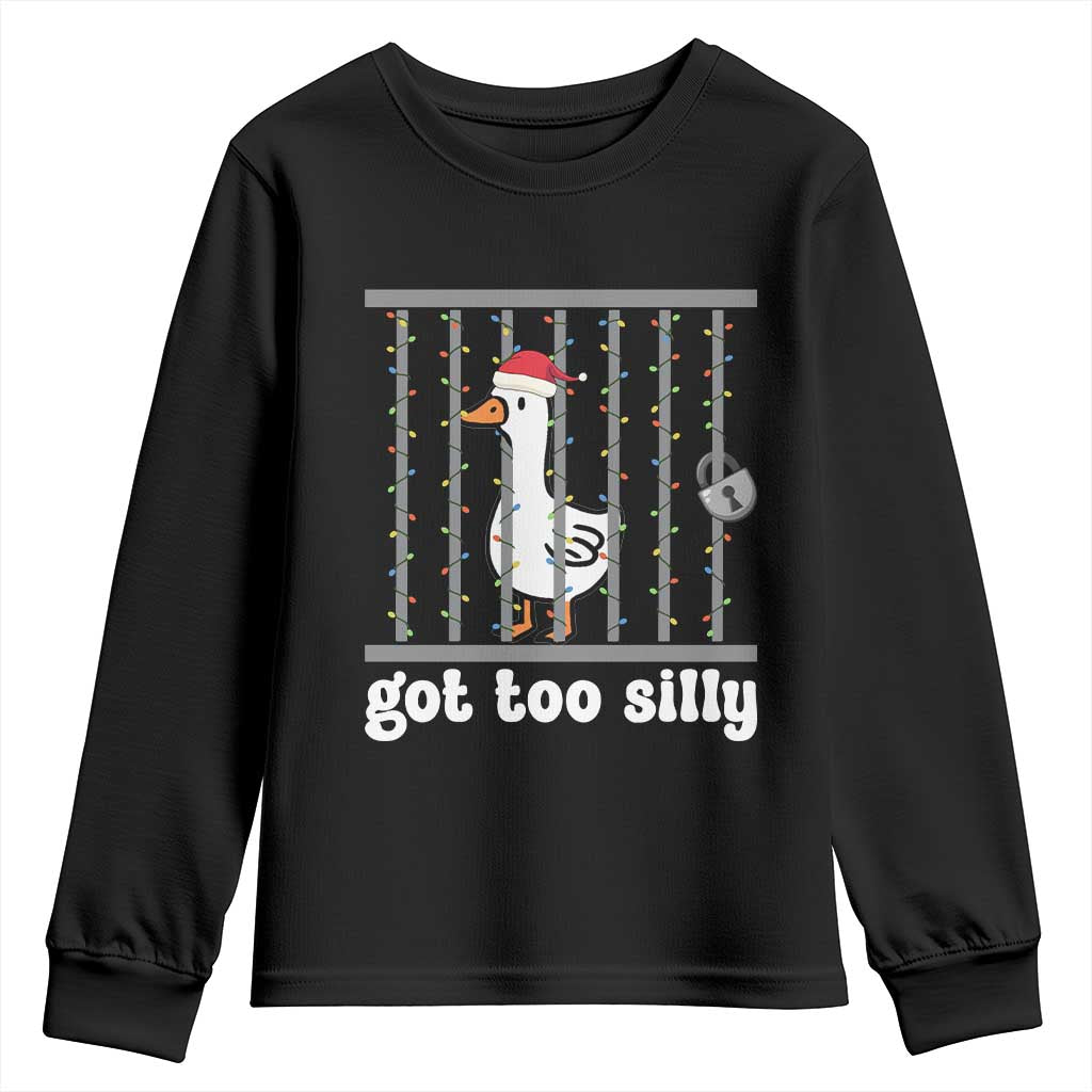 Funny Got Too Silly Christmas Youth Sweatshirt Santa Goose Pun Humor Animal Lovers TS11 Black Print Your Wear
