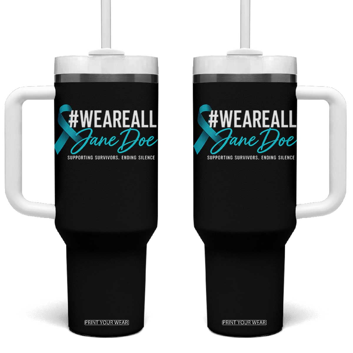 We Are All Jane Doe Tumbler With Handle Supporting Survivors Ending Silence Sexual Assault Awareness Ribbon