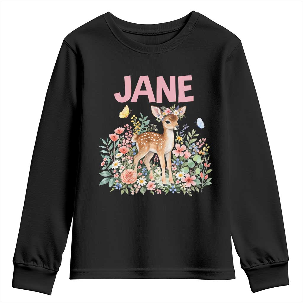 Jane Doe Floral Deer Puns Youth Sweatshirt Protect Survivors and Womens Movement