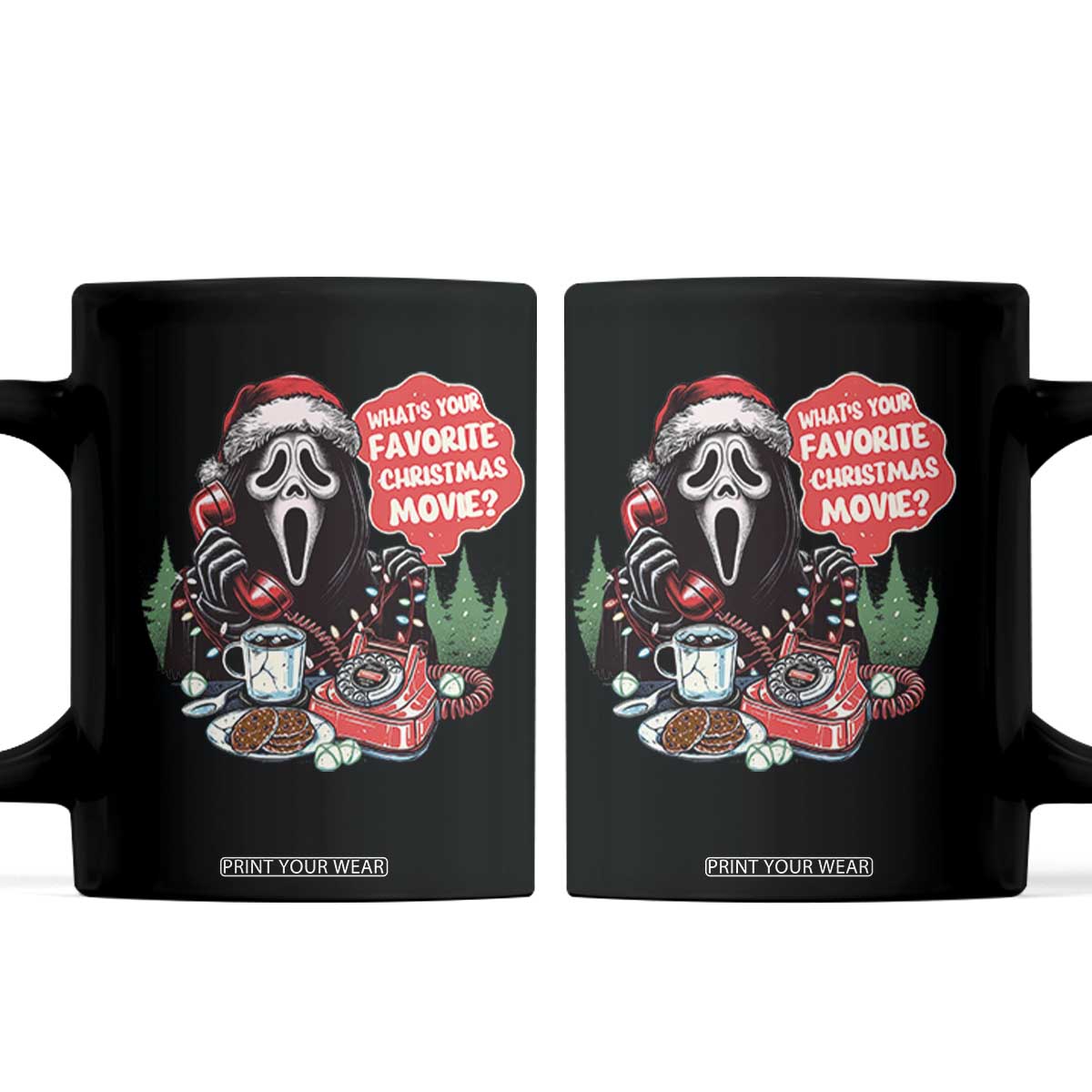Funny Ghost Christmas Face Coffee Mug Whats Your Favorite Christmas Movie Spooky Xmas TS11 Black Print Your Wear